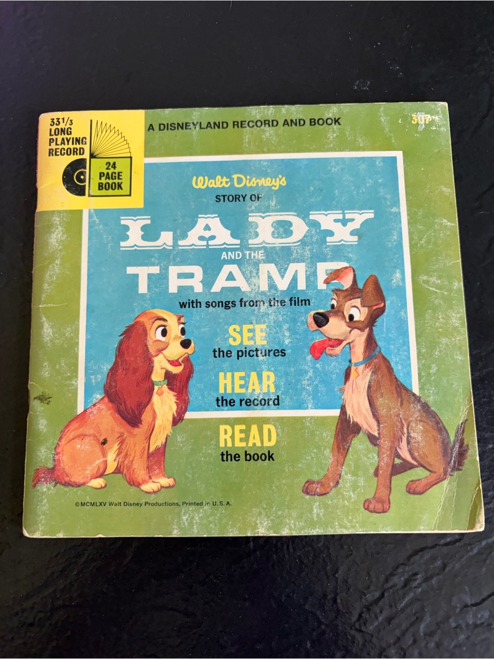 vintage 1965 Disneyland Record and Book set featuring Lady and the Tramp
